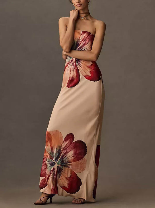 Dames Strapless Maxi Jurk met Bloemenprint voor Zomer - Sophie-3