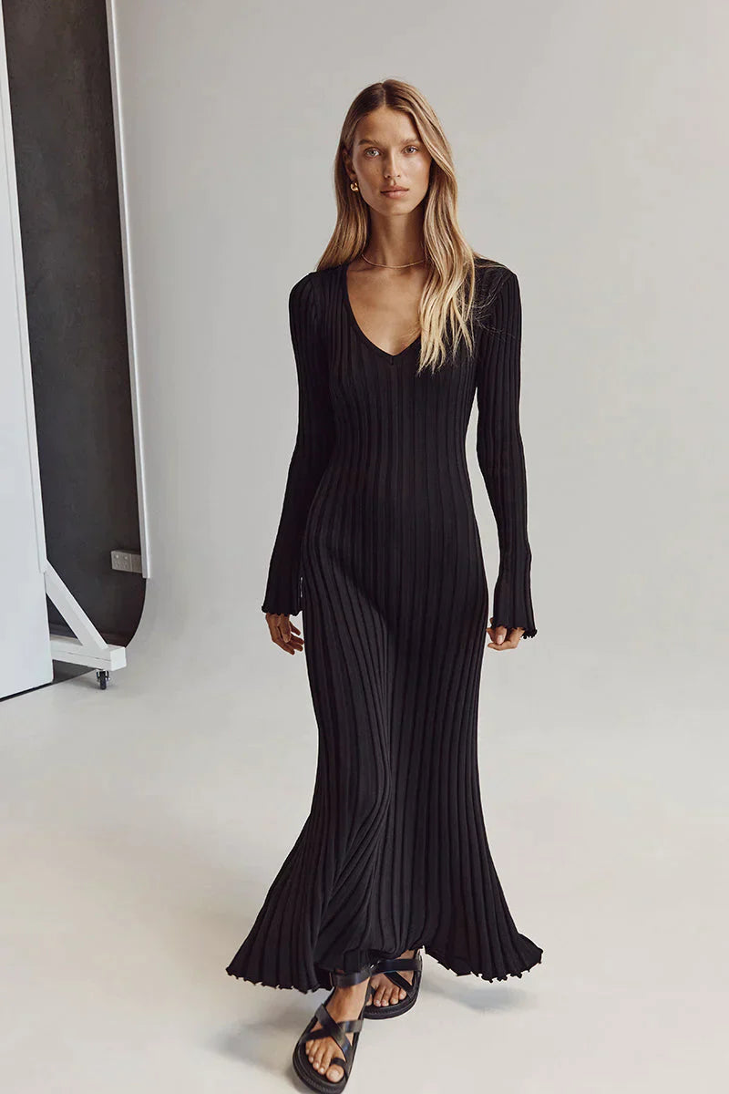 Variant image for Dames Midi-Jurk V-hals Gebreid Stijlvol en Comfortabel - Luna-15