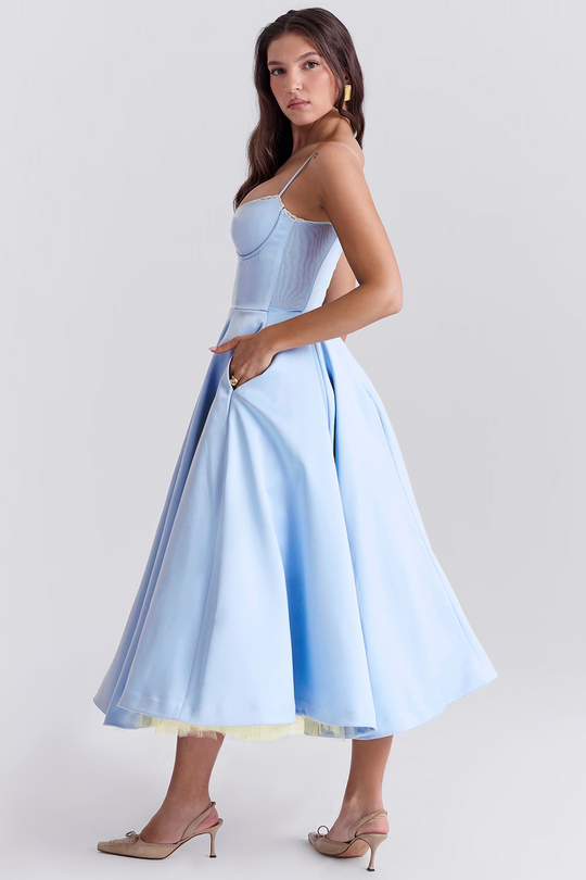 Dames Midi Jurk Elegante Mademoiselle Stijl met Tule en Verstelbare Bandjes - Sylvana-3