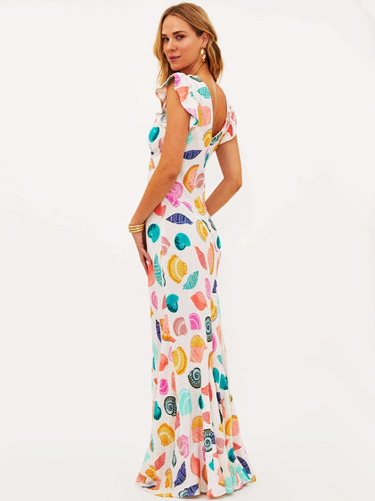 Dames Maxi Jurk V-Hals Kleurrijke Schelpenprint Zomer - Lisa-6