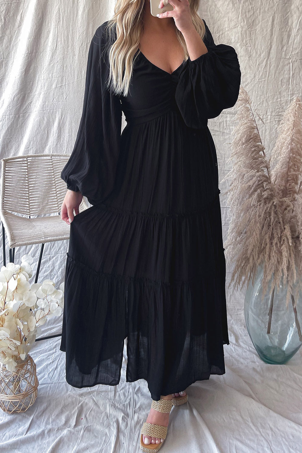 Dames Maxi Jurk V-Hals met Strikdetail en Uitsnijdingen - Alessia-2