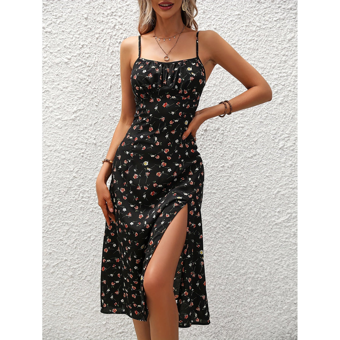 Dames Lange Jurk Polka Dot met Sexy Split - Yinthe-1