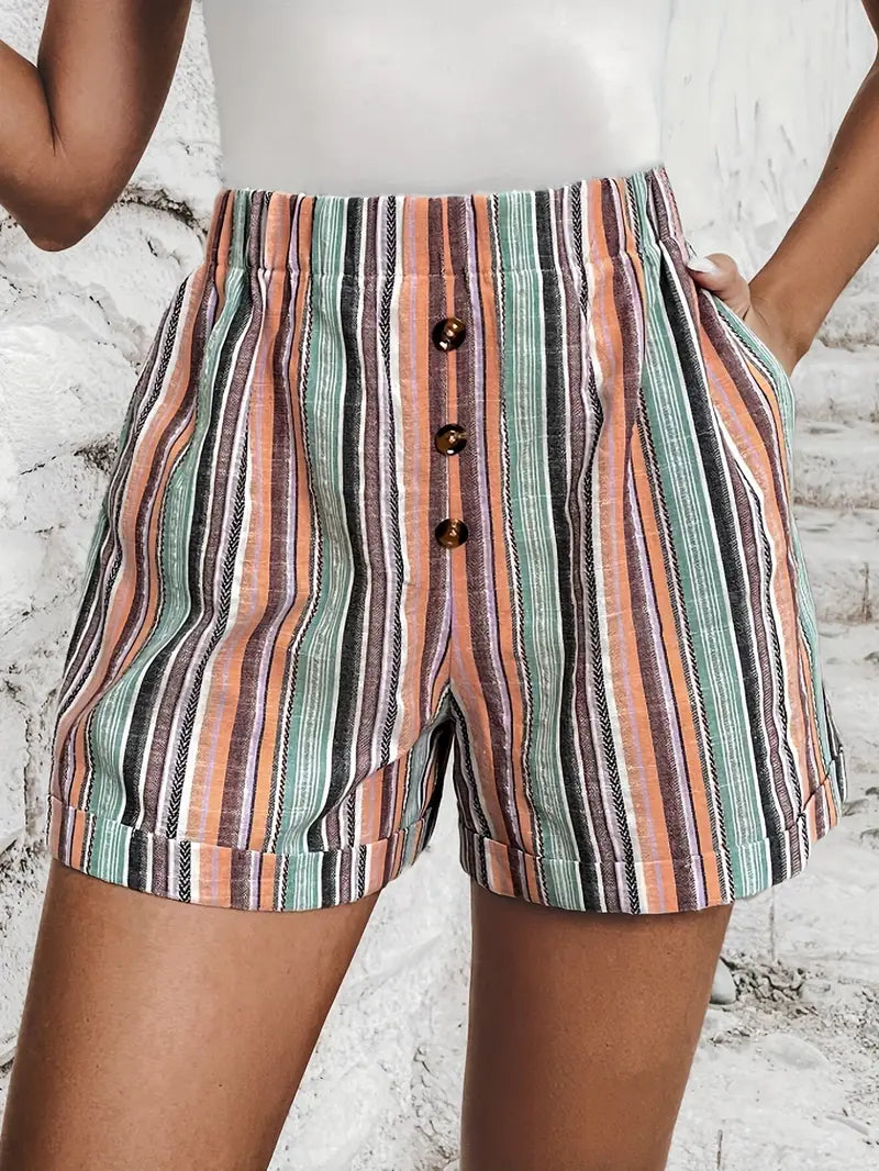Dames Korte Broek Hoge Taille met Contrasterende Strepen - Lisa-2