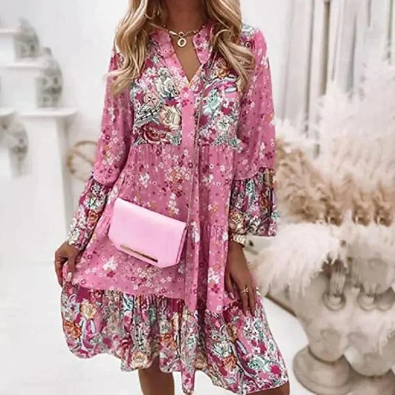 Dames Zomerjurk Veelkleurige V-hals Stijlvol Ontwerp - Leah-2