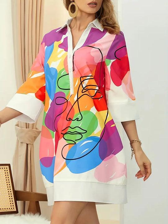 Dames Hemdjurk Kleurrijke Abstracte Print Lichtgewicht Casual - Lisa-1