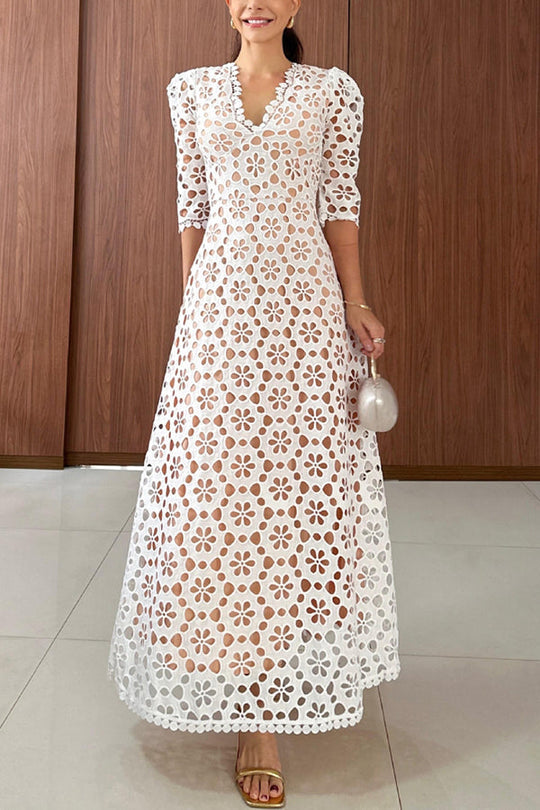 Dames Maxi Jurk Elegante Bloemenprint met 3/4 Mouwen - Pauline-1