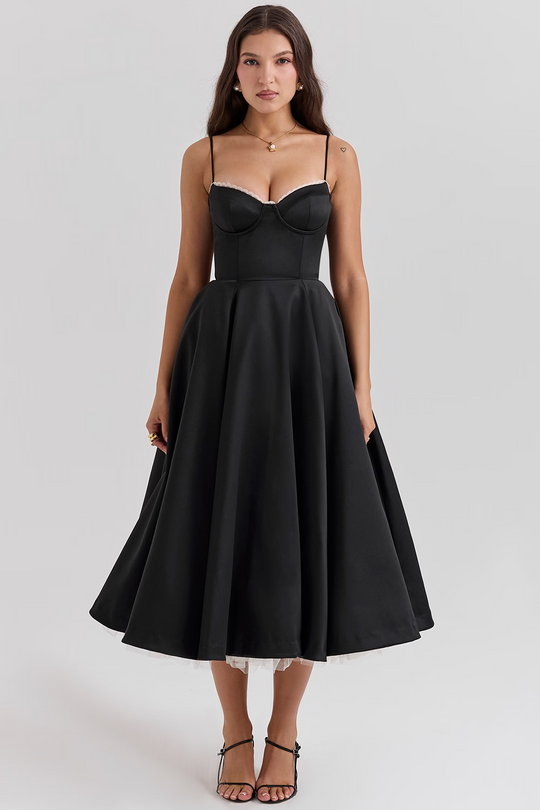 Variant image for Dames Midi Jurk Elegante Mademoiselle Stijl met Tule en Verstelbare Bandjes - Sylvana-22