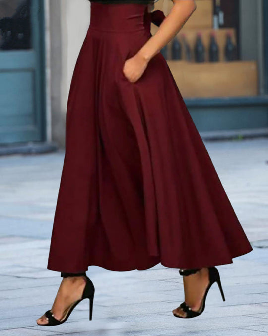 Dames Hoge Taille Zwarte Lange Rok Elegante Snit - Saphira-6