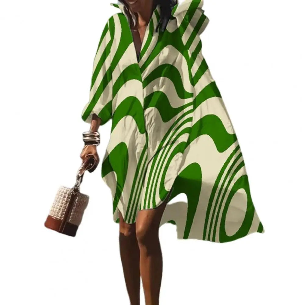 Dames Wijdvallende Zomerjurk Bohemian Print Met Lange Mouwen - Sorelle-5