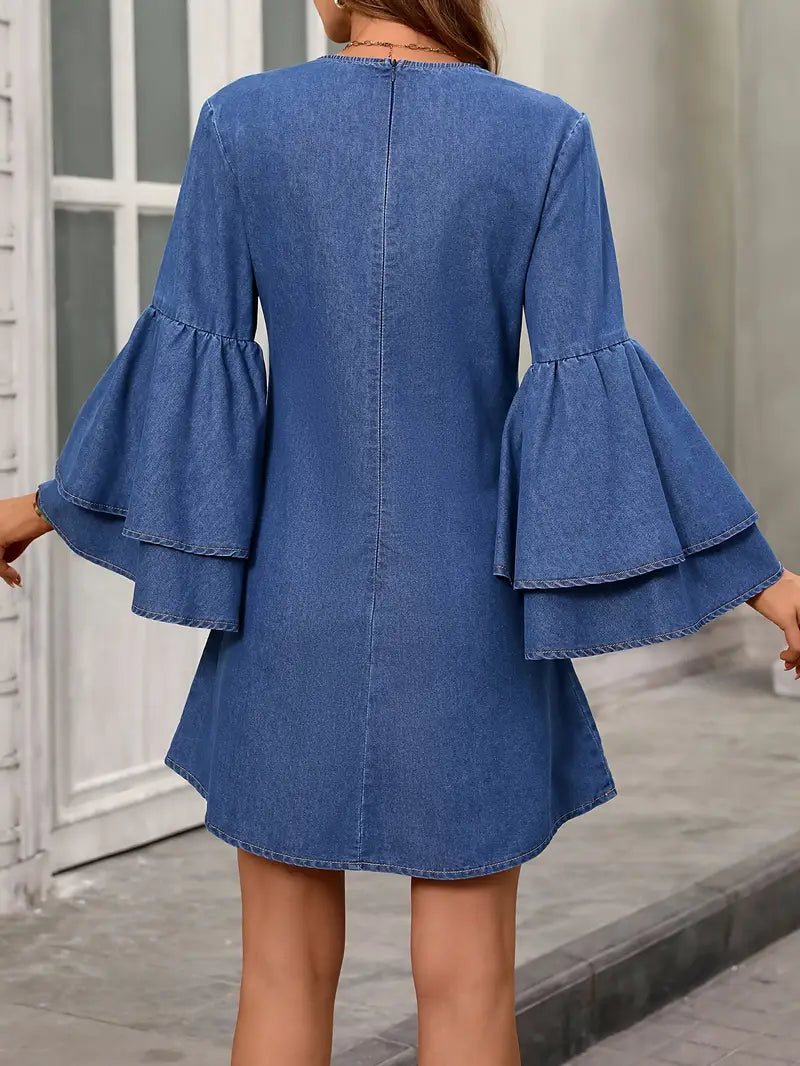 Dames Denim Jurk Met Klokmouwen A-Lijn Design - Ottilie-2