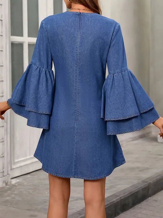Dames Denim Jurk Met Klokmouwen A-Lijn Design - Ottilie-2