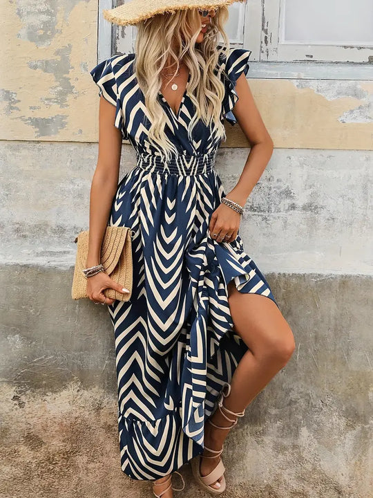 Dames Lange Jurk Met Flatterende Taille en Allover Print - Claudia-6