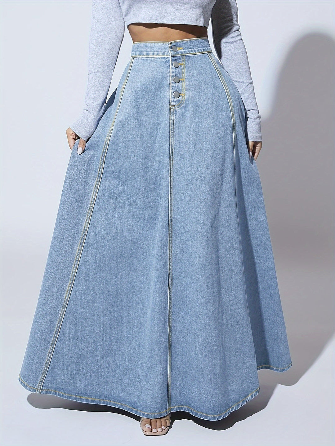 Variant image for Dames Hoge Taille Maxi Flare Denim Rok - Melina-7