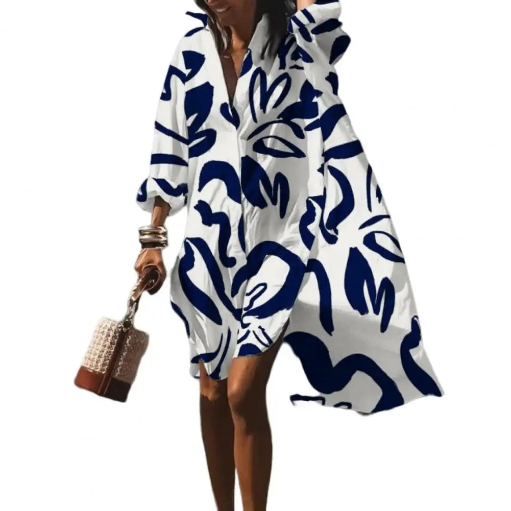 Dames Wijdvallende Zomerjurk Bohemian Print Met Lange Mouwen - Sorelle-6