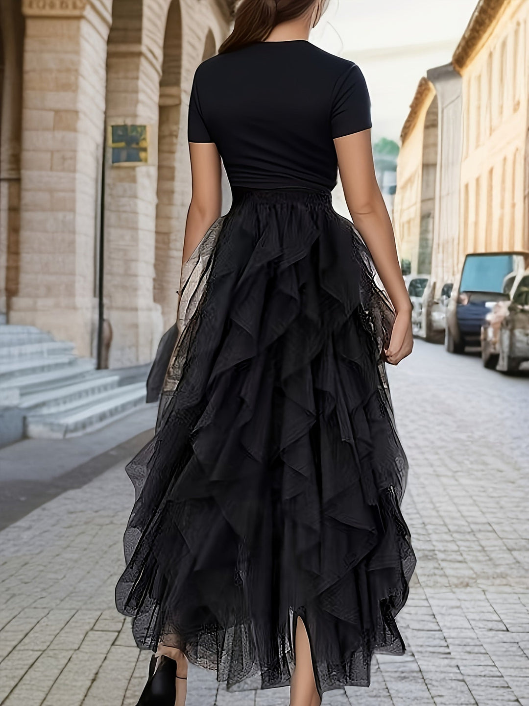 Variant image for Dames Gelaagde Maxi Rok van Mesh met Elastische Taille - Elegant Design-16