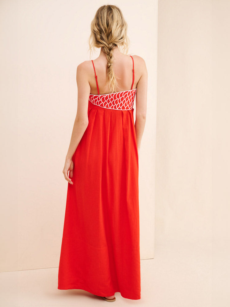 Dames Maxi Jurk Zomer A-Lijn met Uniek Wit Borduursel - Emma-2