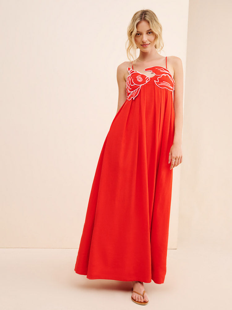 Variant image for Dames Maxi Jurk Zomer A-Lijn met Uniek Wit Borduursel - Emma-1