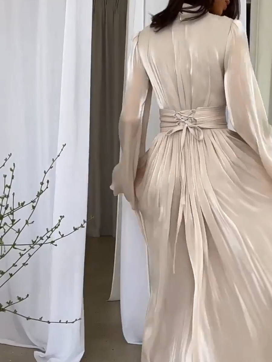 Dames Maxi Jurk Elegante Plooi met Strikceintuur - Sophie-5