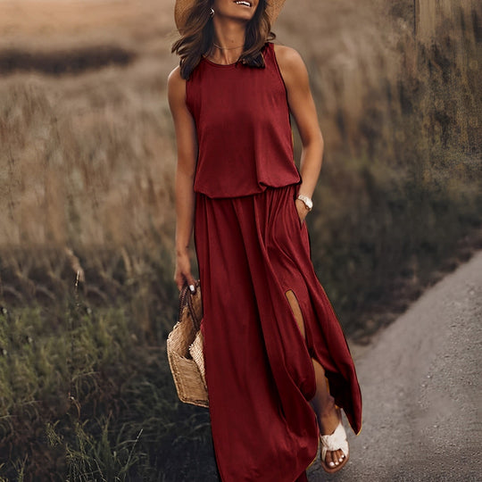 Dames Maxi Jurk Mouwloos Elegante Kleuren Ademend - Sophie-1