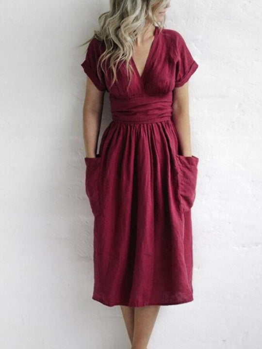 Dames Lange Jurk Elegant Linnen Vetersluiting - Elysia-3