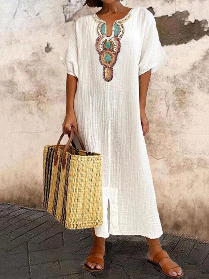 Dames Maxi Jurk Elegante Geborduurde Bohemian Stijl - Vloeiende Kaftan-1