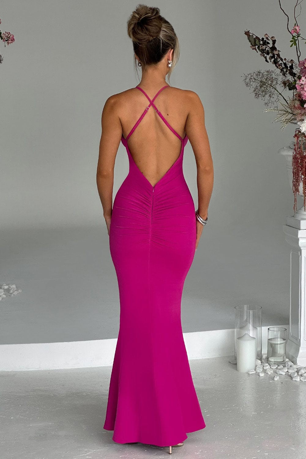 Dames Maxi Jurk Elegante Halter V-Hals van Zachte Melkzijde - Armelia-3