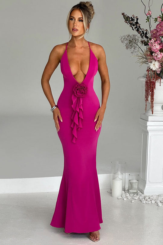 Dames Maxi Jurk Elegante Halter V-Hals van Zachte Melkzijde - Armelia-4