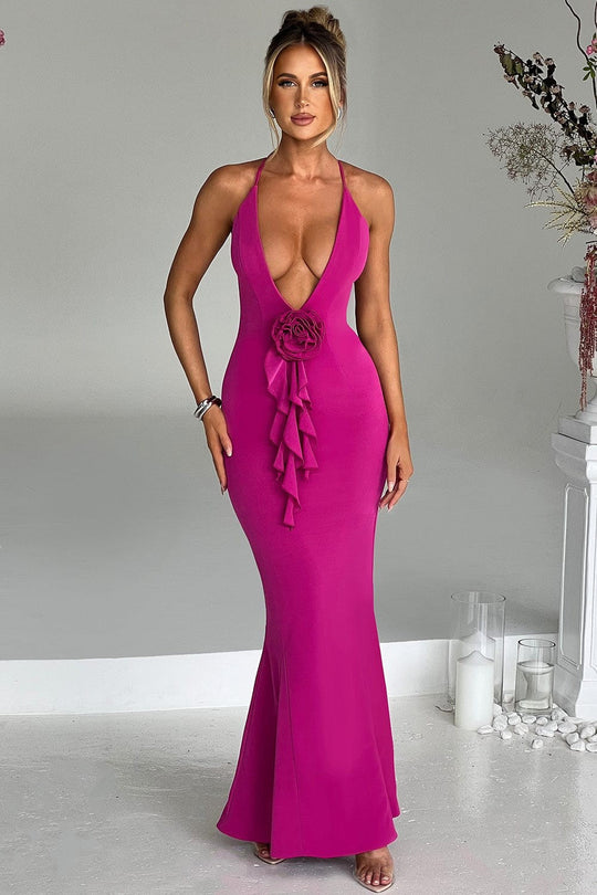 Dames Maxi Jurk Elegante Halter V-Hals van Zachte Melkzijde - Armelia-5
