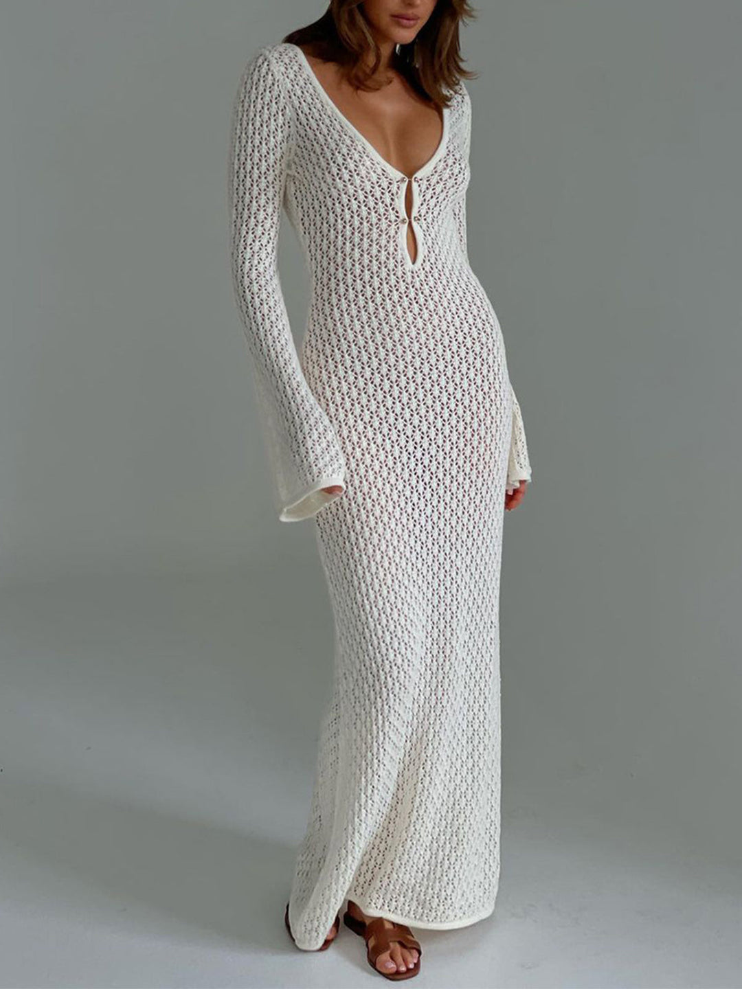 Dames Gehaakte Strandjurk Met V-Hals Elegante Transparantie - Sara-5