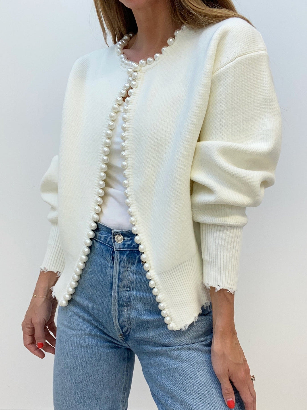 Elecia - Cardigan met kralen en gescheurde zoom
