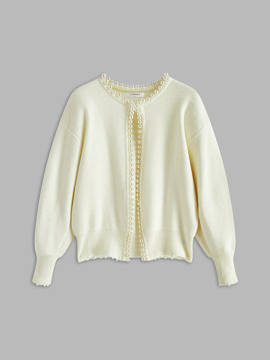 Elecia - Cardigan met kralen en gescheurde zoom