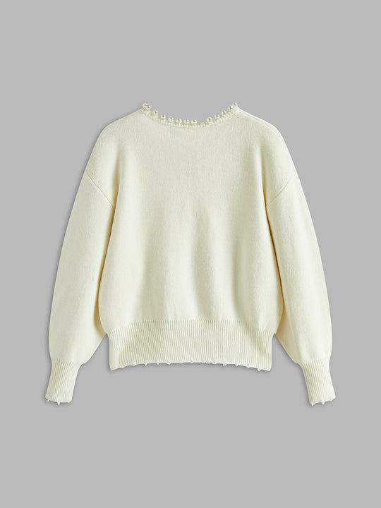Elecia - Cardigan met kralen en gescheurde zoom