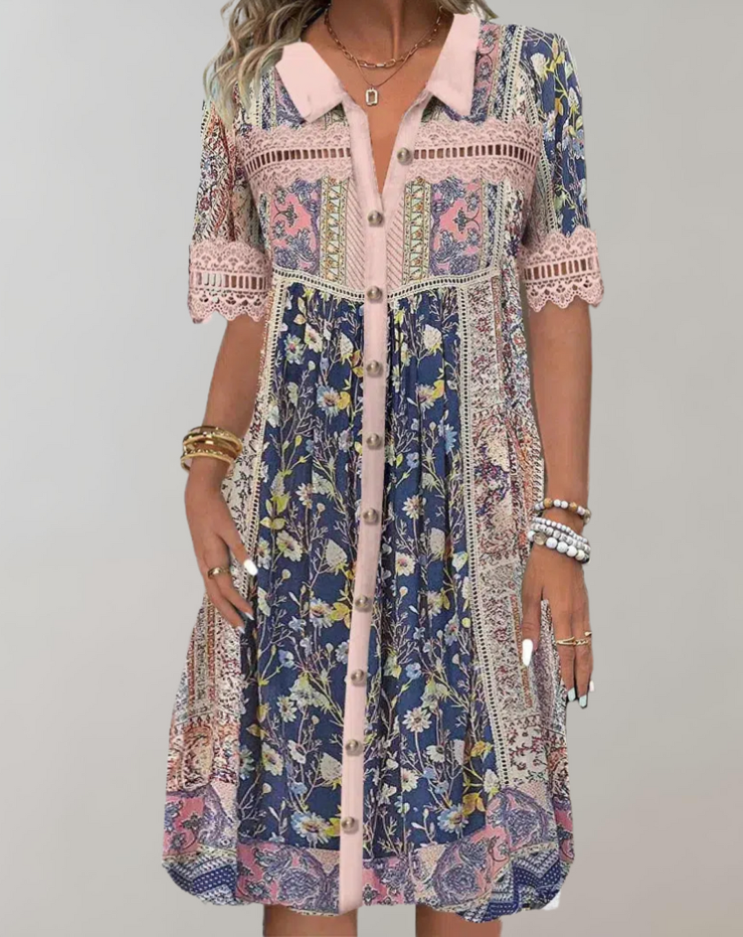 Dames Midi Jurk Elegante Kantborduursel Lange Mouw - Elena-1