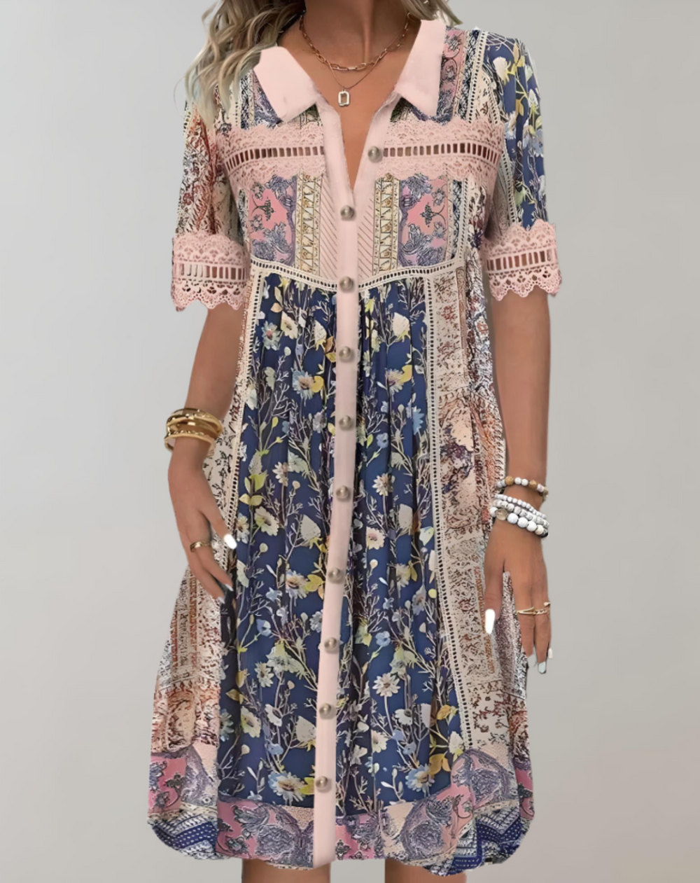 Dames Midi Jurk Elegante Kantborduursel Lange Mouw - Elena-2