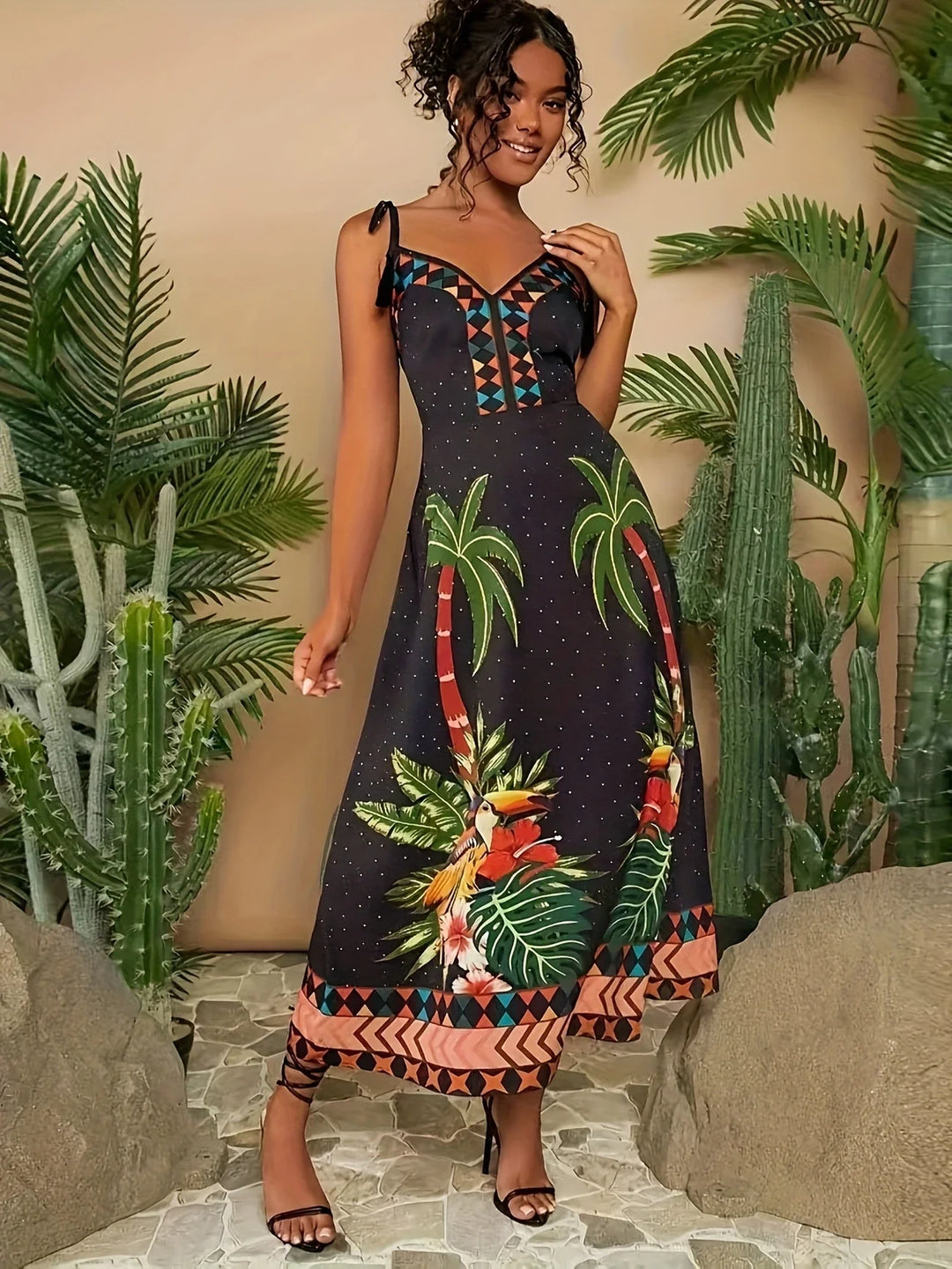 Variant image for Dames Zomerjurk V-Hals Mouwloos Met Strikbandjes - Elena-5