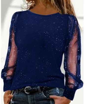 Blouse met glitter Dames | Elegante uitstraling & Transparante mouwen