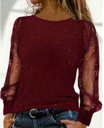 Blouse met glitter Dames | Elegante uitstraling & Transparante mouwen