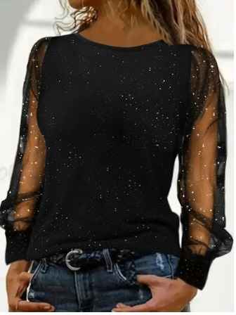 Blouse met glitter Dames | Elegante uitstraling & Transparante mouwen