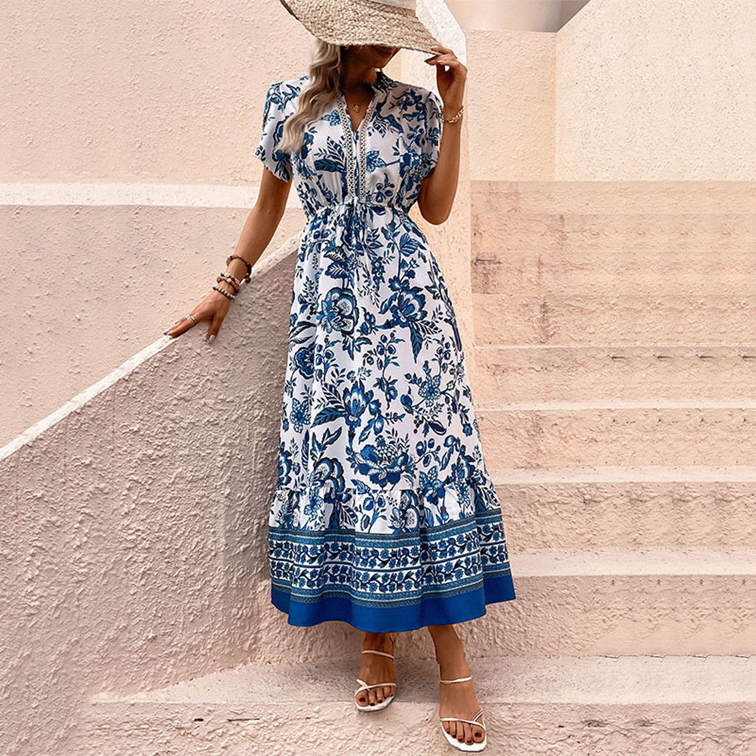 Dames Lange Zomerjurk Elegante Retro Prints - Chiara-1