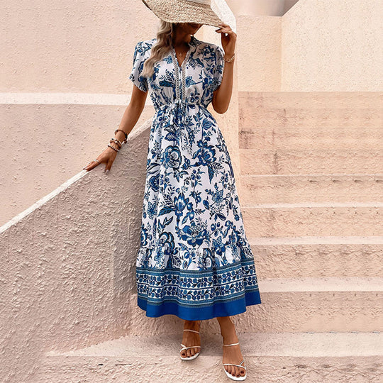 Dames Lange Zomerjurk Elegante Retro Prints - Chiara-1