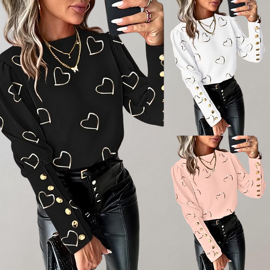 Luvianna - Speelse en toch stijlvolle damesblouse met een betoverende hartjesprint
