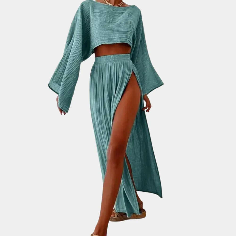 Dames Tweedelige Set Met Hoge Split A-Lijn Design - Charlotte-2