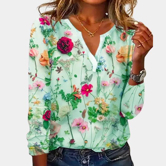 Kara - Casual Gebloemde Blouse voor Vrouwen met Ontspannen Pasvorm