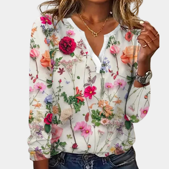 Kara - Casual Gebloemde Blouse voor Vrouwen met Ontspannen Pasvorm