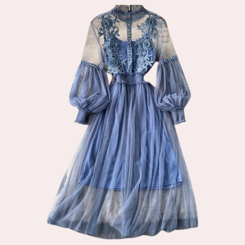 Vrouwen Bloemenjurk Elegante Vloeiende Pasvorm met Lantaarnmouwen - Fleur-6