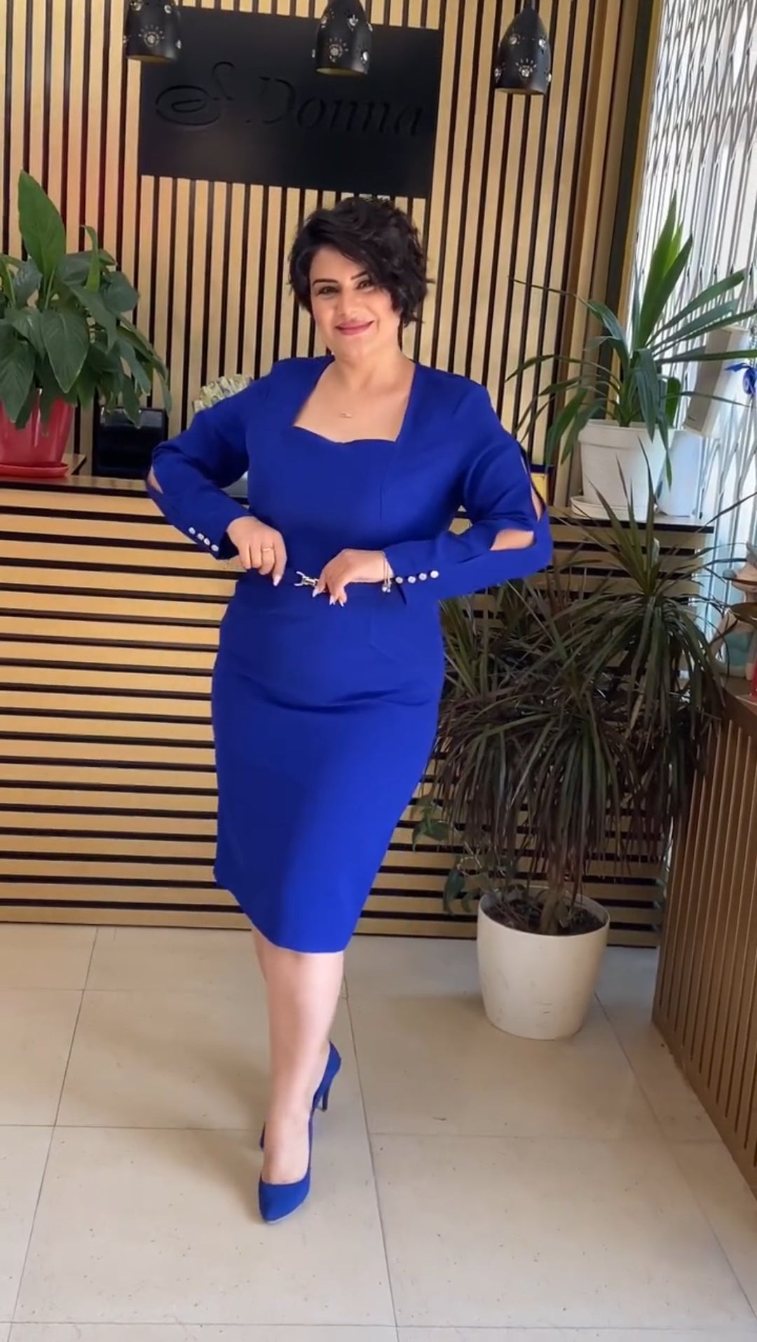 Dames Midi Jurk Met Ceintuur Stijlvol Design - Nancy-4