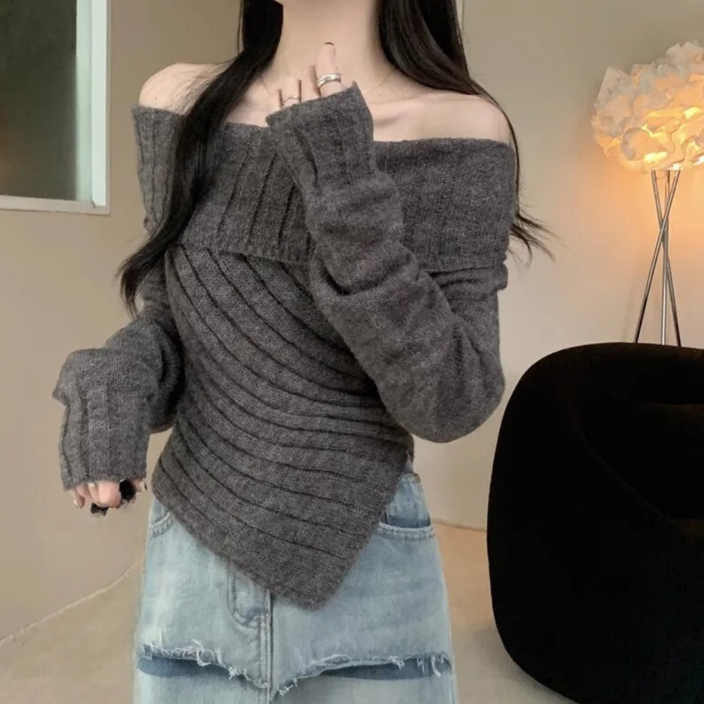 Londyn - Stijlvolle gebreide off-shoulder trui voor dames