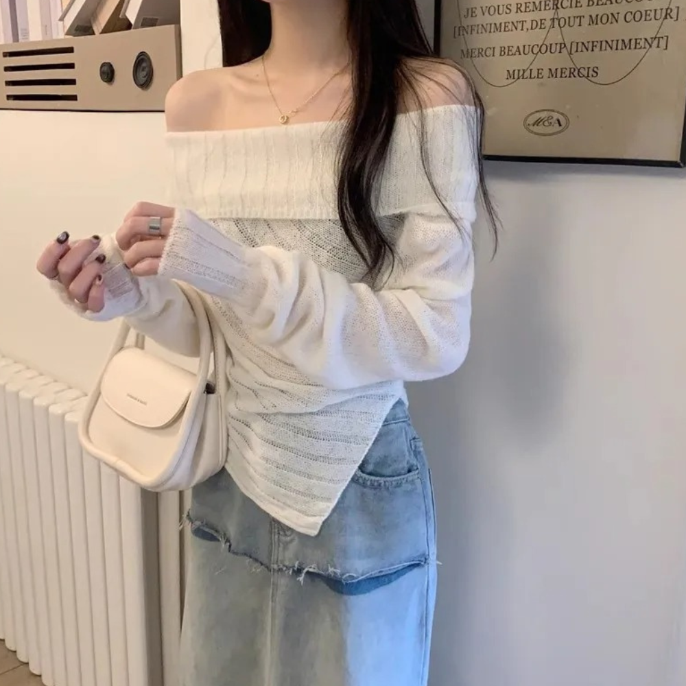 Londyn - Stijlvolle gebreide off-shoulder trui voor dames