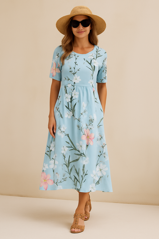 Variant image for Dames Midi-Jurk Elegante Bloemenprint Luchtige Stof - Liva-13