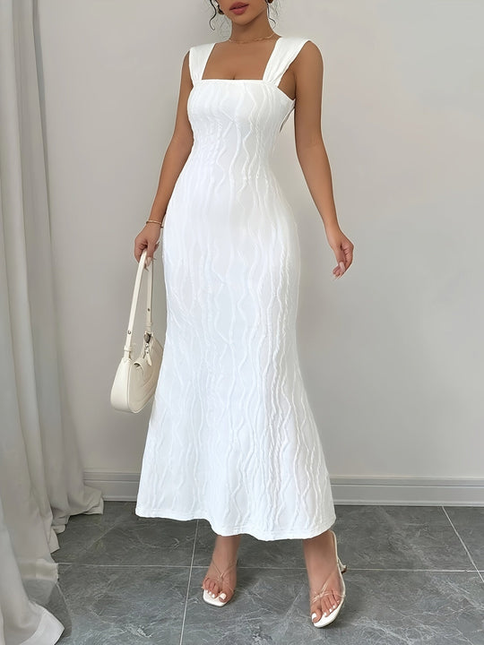 Dames Maxi Jurk Elegante Vierkante Hals Bodycon Pasvorm Zomer - Chloe-1